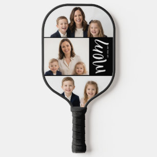 Custom Dual Mum Est. Years Script Black White Pickleball Paddle