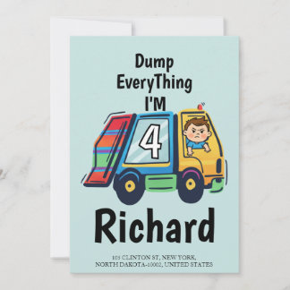 Custom Dump Everything! I'm 4 Garbage Truck Birth Invitation