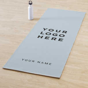 Custom Dusty Blue Business Logo Name Instagram Yoga Mat