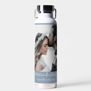 Custom Dusty Blue Calligraphy Add Your Own Photo  Water Bottle