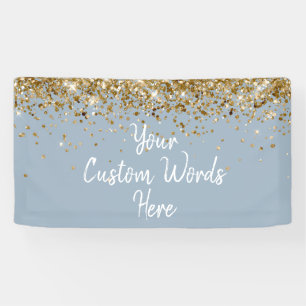 Custom Dusty Blue Gold Birthday Party Photo Booth Banner