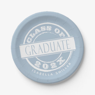 Custom Dusty Blue Graduation Party Graduate Paper Plate