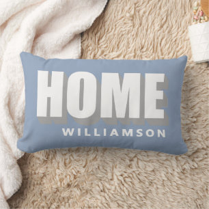 Custom Dusty Blue Grey White Home Minimal Modern Lumbar Cushion