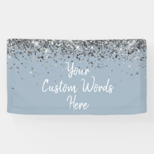 Custom Dusty Blue Silver Birthday Party Photobooth Banner
