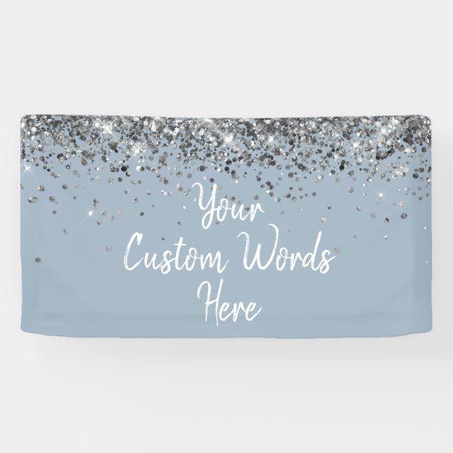Custom Dusty Blue Silver Birthday Party Photobooth Banner (Horizontal)