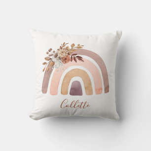 Custom Dusty Pink Terracotta Boho Rainbow Flowers Cushion