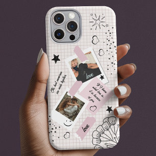 Custom Dusty Pink Two Photo Collage Scrapbook iPhone 15 Pro Case