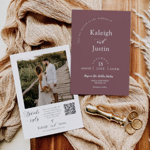 Custom Dusty Purple Modern Wedding QR Code Photo Invitation