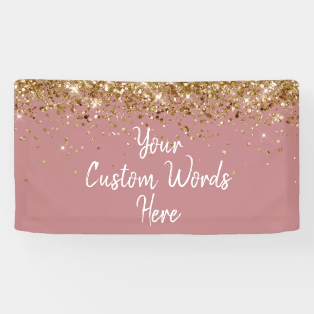 Custom Dusty Rose Gold Birthday Party Photo Booth Banner (Horizontal)