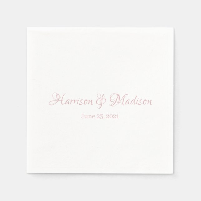 Custom dusty rose Script Couple Name Date Wedding Napkin (Front)
