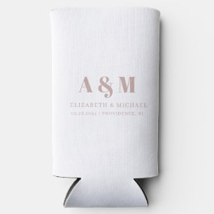 Custom Dusty Rose Text White Wedding Seltzer Can Cooler