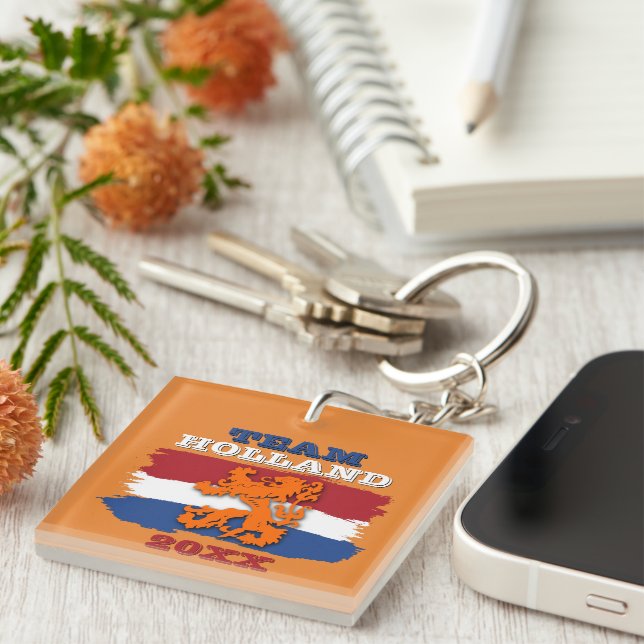 Custom Dutch Flag Orange Lion Team Holland 2024 Key Ring (Front Right)