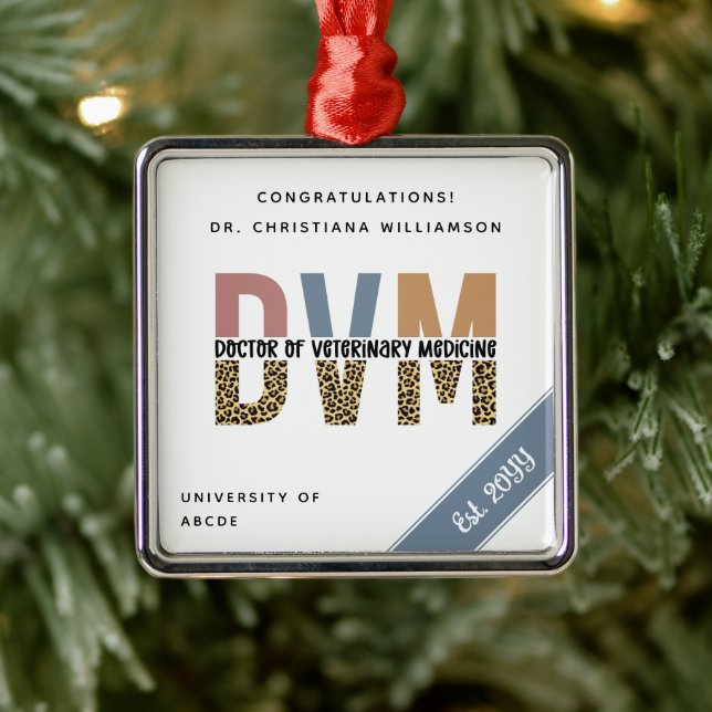 Custom DVM Doctor of Veterinary Medicine Chic Metal Ornament (Tree)