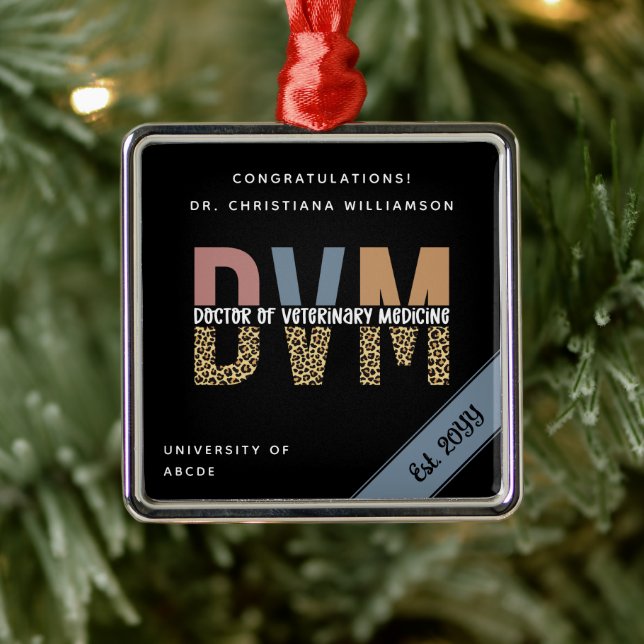 Custom DVM Doctor of Veterinary Medicine Chic Metal Ornament (Tree)