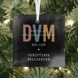 Custom DVM Doctor of Veterinary Medicine Gifts Glass Tree Decoration