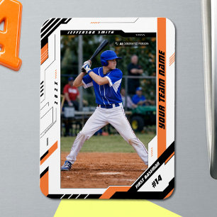 Custom Dynamic Orange Baseball Player Photo Magnet
