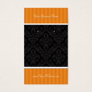 Custom Earring Cards Orange Black Damask Stripes