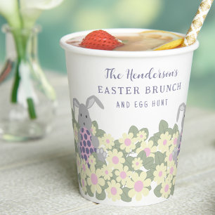 Custom Easter Brunch Egg Hunt Bunny Pink Floral Paper Cups