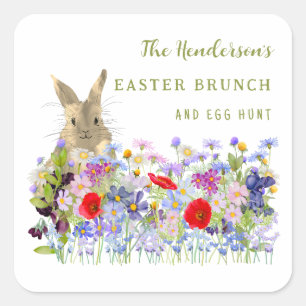 Custom Easter Brunch Egg Hunt Wildflower Bunny Square Sticker
