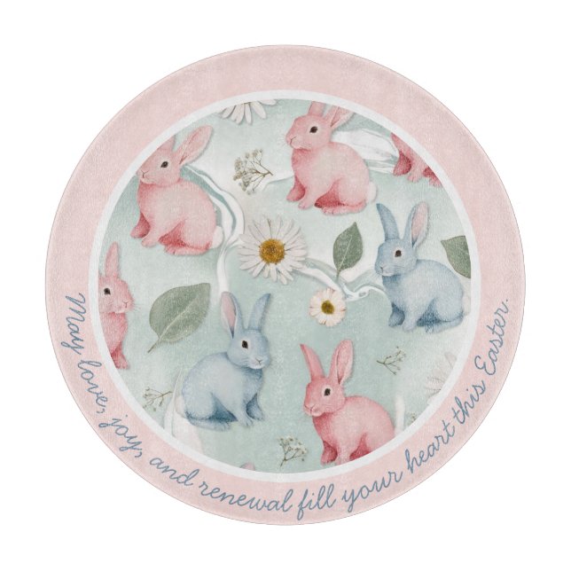 Custom Easter Bunny Glass Cutting Board (Front)