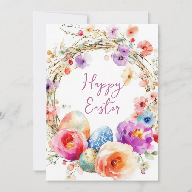 Custom Easter Card with Easter Eggs and Flowers (Front)