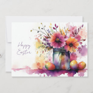 Custom Easter Card with Easter Eggs and Flowers