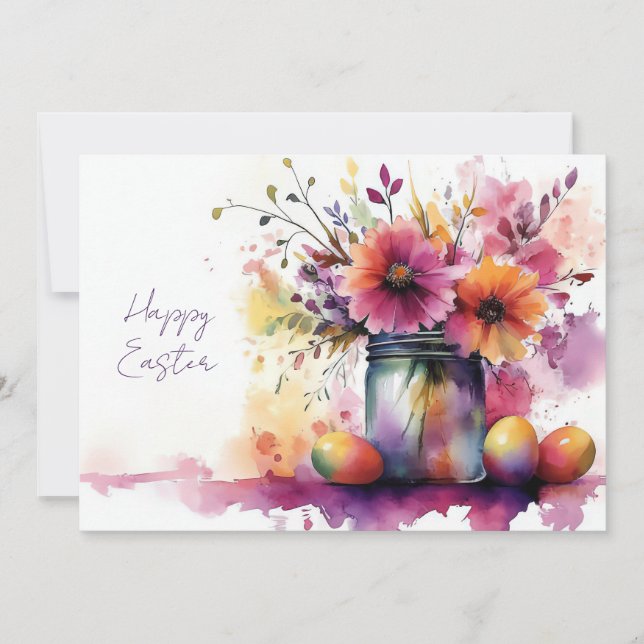 Custom Easter Card with Easter Eggs and Flowers (Front)