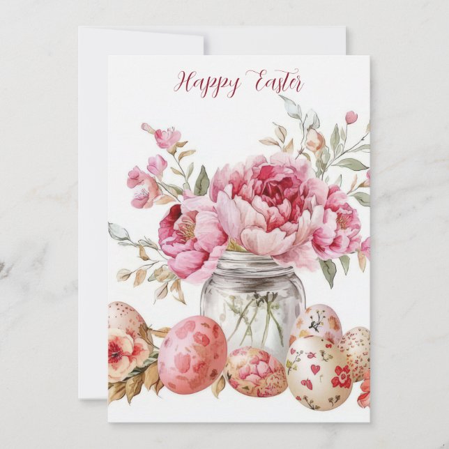 Custom Easter Card with Easter Eggs and Flowers (Front)