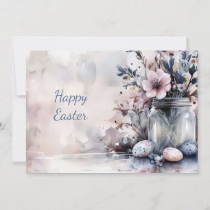 Custom Easter Card with Easter Eggs and Flowers