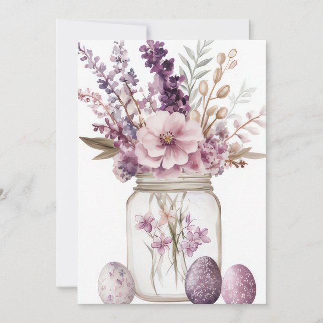 Custom Easter Card with Easter Eggs and Flowers (Front)