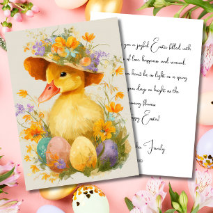 Custom Easter Card with Flowers and a Duckling