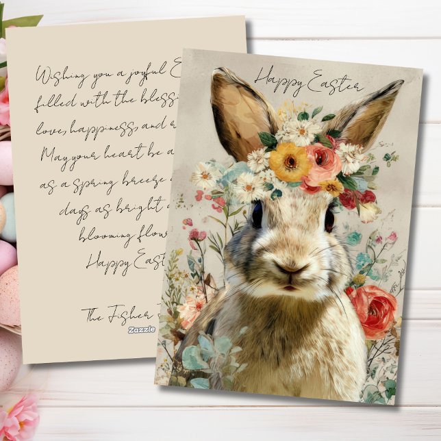 Custom Easter Card with Flowers and Easter Bunny (Creator Uploaded)