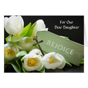 Custom Easter for Daughter White Tulips and Cross