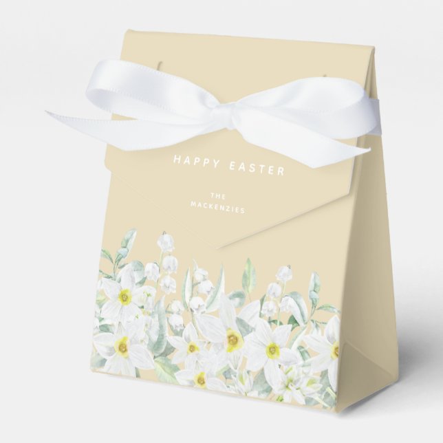 Custom Easter Message White Floral Border Favour Box (Front Side)
