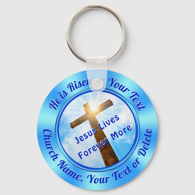 Custom Easter Party Favours, He is Risen Church Key Ring (Front)