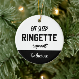 Custom Eat Sleep Ringette Repeat Ringette Player Ceramic Ornament
