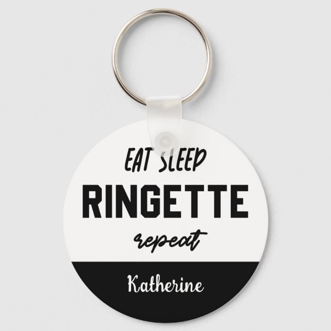 Custom Eat Sleep Ringette Repeat Ringette Player Key Ring (Front)