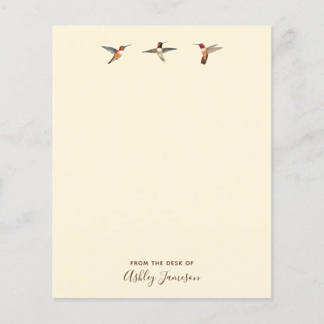 Custom Ecru Hummingbird Stationery Paper (Front)