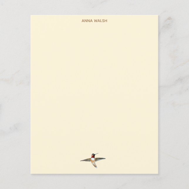 Custom Ecru Hummingbird Stationery Paper (Front)