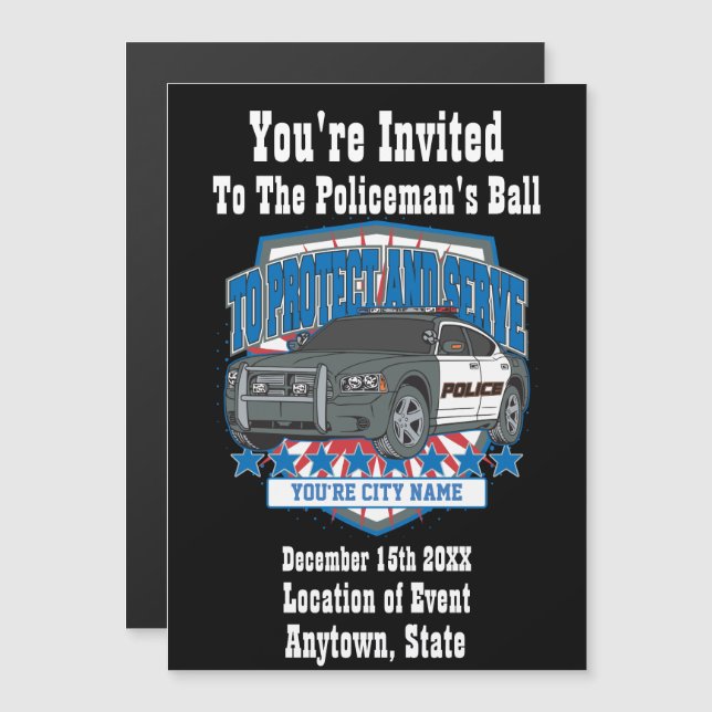 Custom Editable Any City or State Name Police Car Magnetic Invitation (Front/Back)