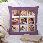 Custom Editable Background Colour Photo Collage Cushion<br><div class="desc">Pillow with 9 square photos arranged in a grid layout each with a white border around them on the front and back side making it 18 photos in total that you can replace with you own photos all against an editable background colour (click customise to change background colour). Perfect for...</div>