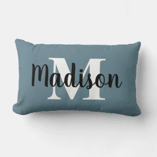 Custom Editable Colour Monogram Name Blue White Lumbar Cushion