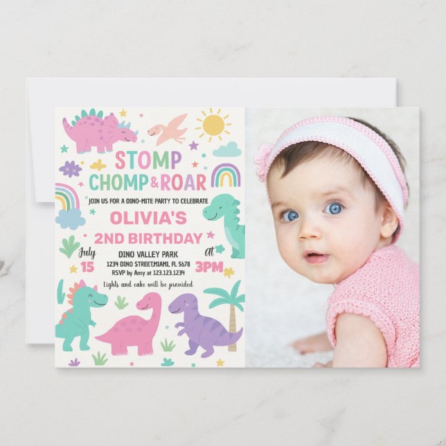 Custom Editable Dino Party Cards for Boys & Girls (Front)