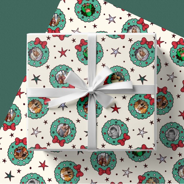 Custom Eight 8 Photo Christmas Wrapping Paper Mint (Creator Uploaded)