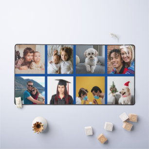 Custom Eight Photo Blue Border Personalised Desk Mat