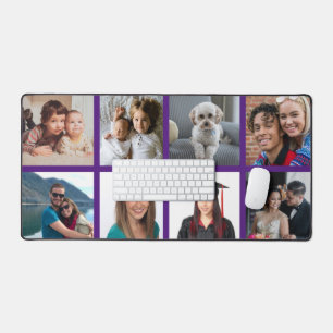Custom Eight Photo Deep Purple Border Personalized Desk Mat