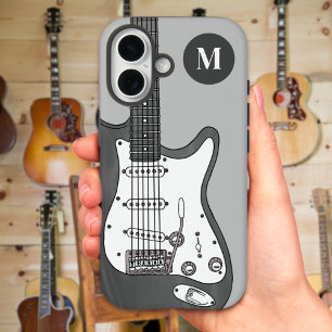 Custom Electric Guitar Grey Black White Monogram iPhone 16 Case