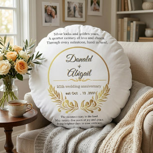 Custom elegant 25th wedding anniversary couple round cushion