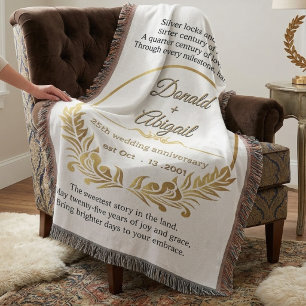 Custom elegant 25th wedding anniversary couple throw blanket