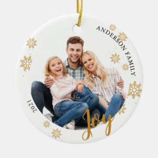 Custom Elegant 2 side Family Photo Christmas Ceramic Ornament